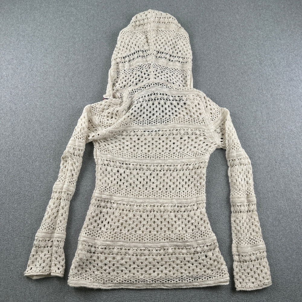 Roxy Sweater Womens L Hoodie Cream Crochet Open Knit Beach Boho V-Neck Pullover - Picture 2 of 8